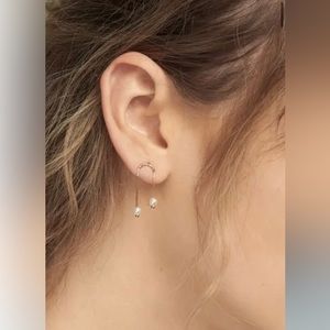 Poppy Finch Box Chain Double Cultured Pearl Earrings New